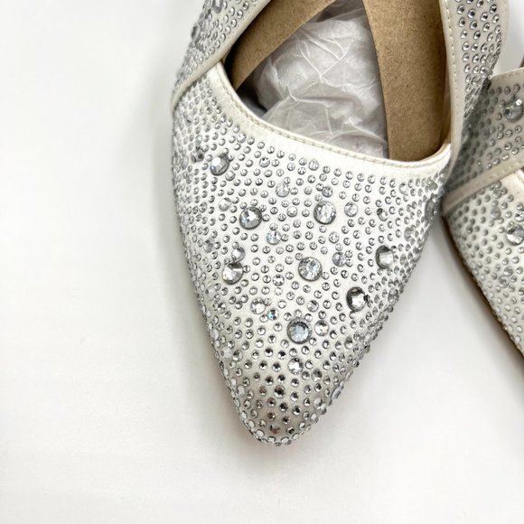 Jessica‎ Simpson Size 9 White Satin Stiletto Point Toe D'Orsay Heels Pumps Shoes - Picture 4 of 13